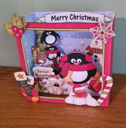 3D Christmas Diorama Shadow Box Card Mini Kit  - Cute Christmas Pip Penguin & Friends by xt farr