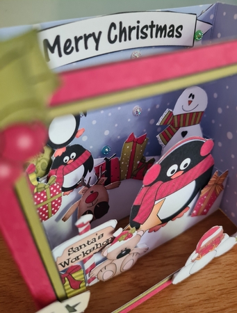 3D Christmas Diorama Shadow Box Card Mini Kit  - Cute Christmas Pip Penguin & Friends by xt farr