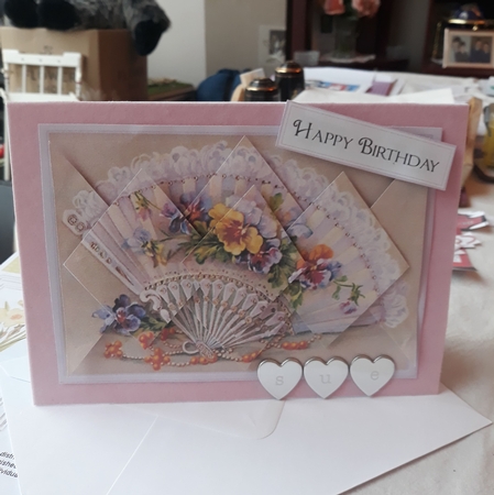 Frilly Fan with Pansies - Diamond Stacker Card by Teresa Lunn
