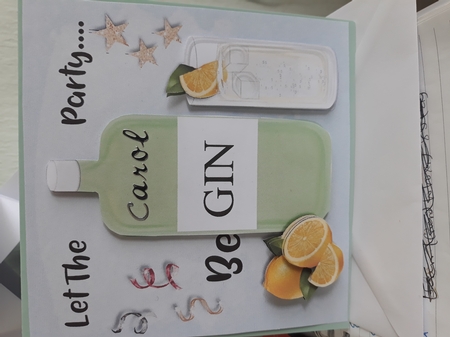 Humorous card Let the party be gin card 6 x 6 topper card by Teresa Lunn
