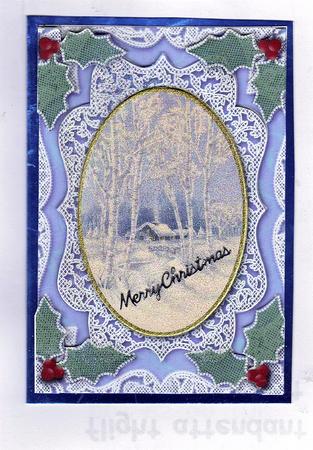Christmas Snow Cottage A4 Lace Picture Sheet by Teresa Savin