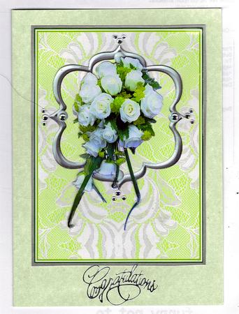 White Rose Wedding Bouquet on Lace - A4 Cardfront by Teresa Savin