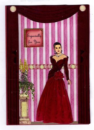 Lady in Red with Drapes by Teresa Savin