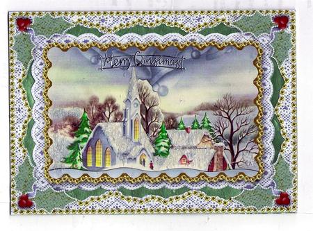 Christmas Church 1 Matching Spiral 7x5inch Folded Card by Teresa Savin