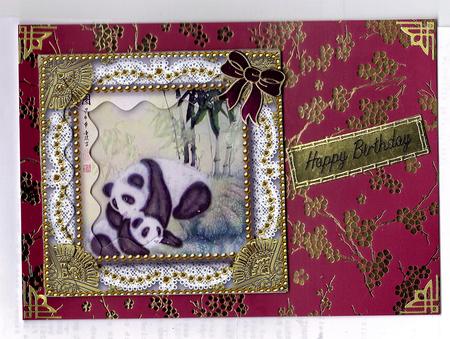 Oriental Pandas 2 Spiral Wavy Edge Stacker Card Front by Teresa Savin