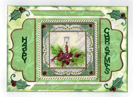 Christmas Candle Lantern 1 Lace Bracket Wrap Card by Teresa Savin