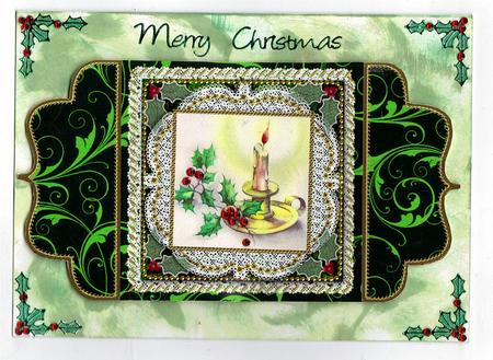 Christmas Candle 2 Lace Bracket Wrap Card by Teresa Savin