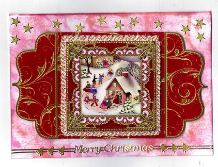 Christmas Party House 1 Lace Bracket Wrap Card by Teresa Savin