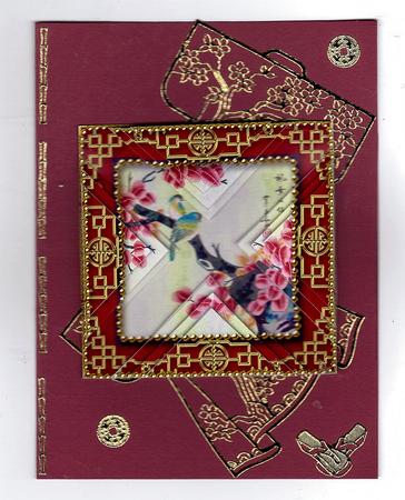 Oriental Colourful Birds Lace Mini 4in Triangle Stacker by Teresa Savin