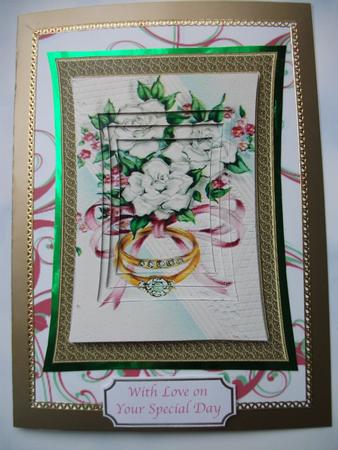 Wedding Rings Curved Gold Frame Card by Teresa Savin