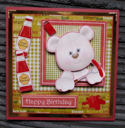 Hot Dog Barbecue Bear Topper/Card Front by Thelma Reynolds