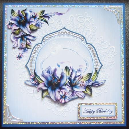 Blue Lilies Card Front with Topper by Thelma Reynolds