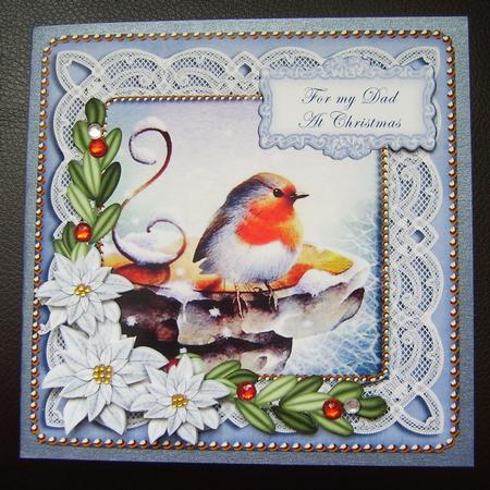 Blue Robin Dad at Christmas 8in Sentiment Topper by Thelma Reynolds