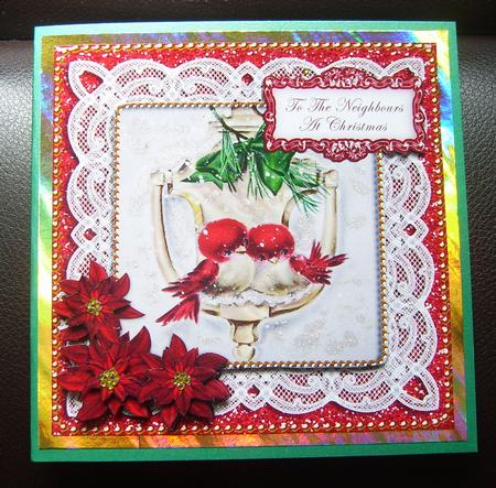 Red Lovebirds Neighbours at Christmas 8in Sentiment Topper by Thelma Reynolds
