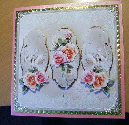 Swans and Pink Rose 8x8 Panel Card Mini Kit by Thelma Reynolds