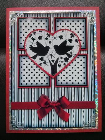 Engagement Silhouette 4 Square Red Heart Love Birds Card by Thelma Reynolds