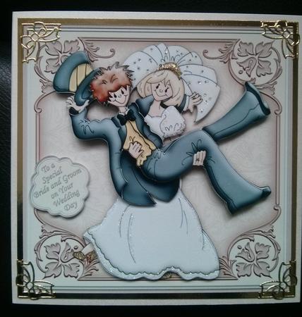 Whimsey Wedding Bride Carrying Groom Decoupage by Thelma Reynolds