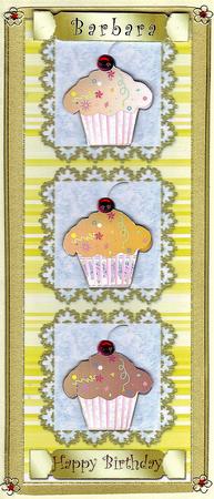 Three Cupcakes on Scalloped Doily Dl Card 6 by Therese Eke