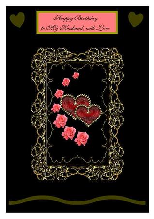 Embossed Frame with Hearts & Roses Anniversary Card (black) by Therese Eke