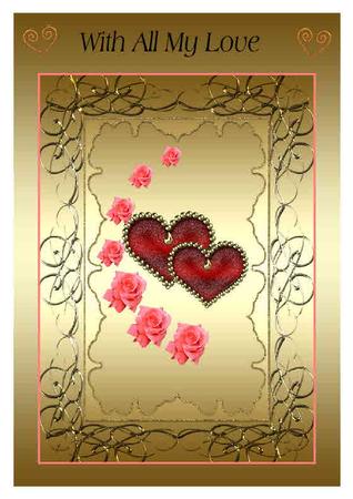 Royal Frame with Hearts & Roses Cut& Fold Card (gold) by Therese Eke