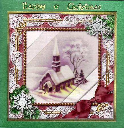 Church Lights on Snow 5inch Triangle Edge Spiral Stacker by Therese Eke
