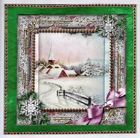 Snow Village Snow Spiral Edge Stacker Card Front by Therese Eke