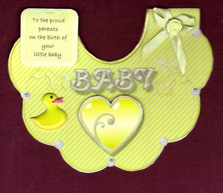New Baby Yellow Bib-shaped Card by Therese Eke