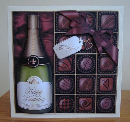 8 x 8 Birthday Champers N Chocs Scalloped Corner Topper by tina bing