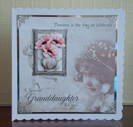 Vintage Anemone & Little Girl Granddaughter 8inch Card by tina bing