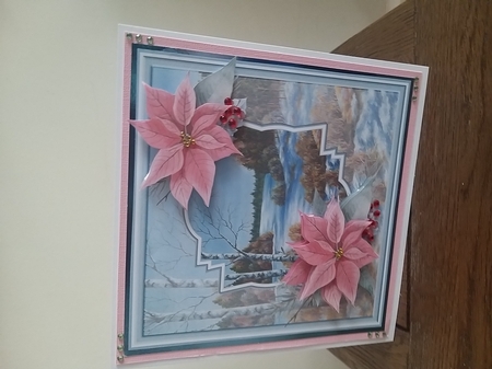Winter scene and poinsettia 7x7 by Tina Fair