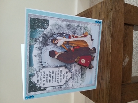 Christmas Shopping 1 - 6x6 inch card front with decoupage by Tina Fair