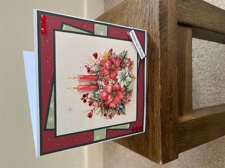 Poinsettia and candles 7x7 by Tina Fair
