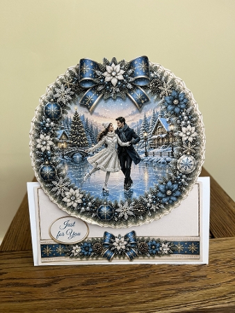 Blue & White Ice Skating Winter Wreath Card Topper by Tina Fair