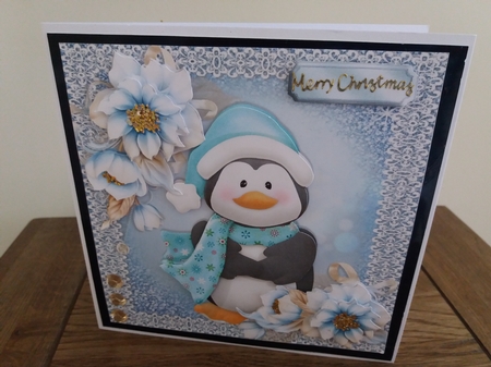 Cute Penguin With Aqua Hat 6x6 by Tina Fair