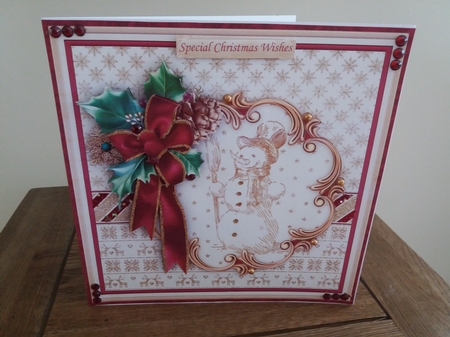 HOLLY RIBBON in PLUM & SNOWMAN 8x8 Decoupage & Insert Mini Kit by Tina Fair