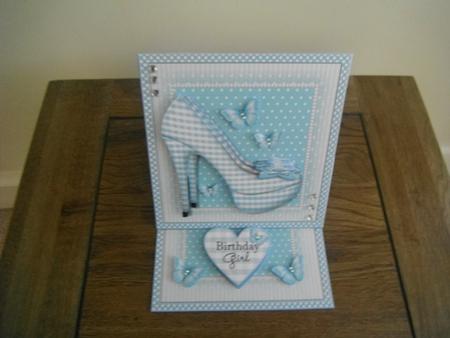 Blue Gingham Shoes Easel Card by Tina Fair