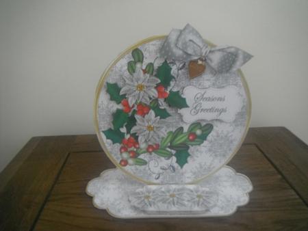 Silver Poinsettia Seasons Greetings Circle Easel Card m Kit by Tina Fair