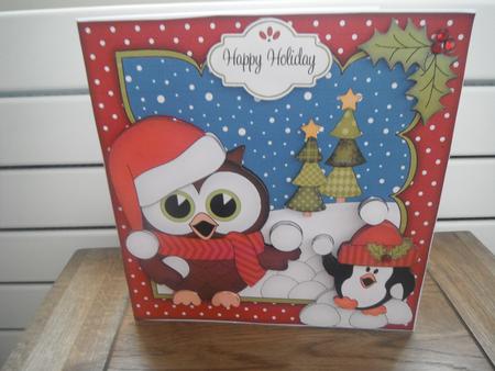 8x8 Xmas Little Hoot Owl Snowball Fight 3D Decoupage by Tina Fair