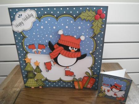 8x8 Xmas Skating Pip Penguin Mini Kit 3D Decoupage by Tina Fair