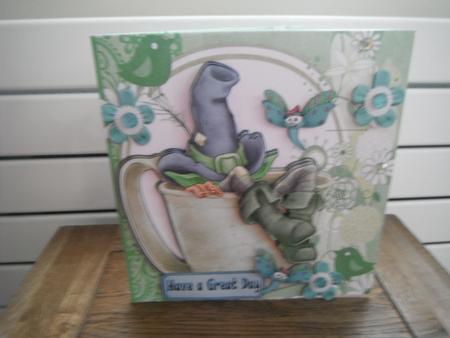 Gnome in Blue Hat Napping in Teacup 8x8 Mini Kit by Tina Fair