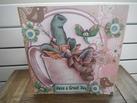 Gnome Taking a Nap in a Teacup with Dragonfly 8x8 Mini Kit by Tina Fair