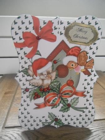 Lovely Christmas Robins with Holly and Bow Bracket Card by Tina Fair