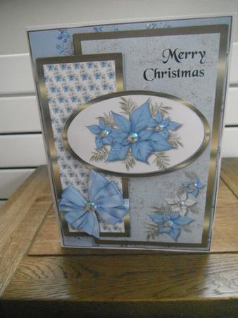 Oval Sketch Card - Blue Poinsettias by Tina Fair