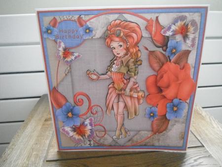 Cardtopper Steampunk Lady Red Roses by Tina Fair