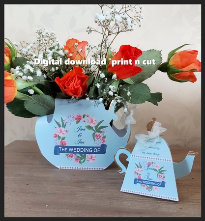 Wedding Teapot flower holder box printable by Tina Fallon