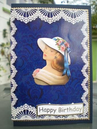 Vintage Navy Damask Lace Blank Card by Toni Marie Judd