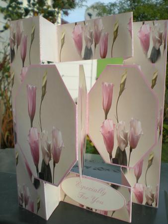 Stunning Pink & Cream Floral 3 Panel Pop Up Card by Toni Marie Judd
