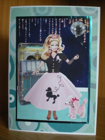 Rock N Roll Juke Box Jive Girl & Poodle A4 Card Front by Toni Marie Judd