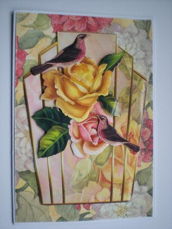 Yellow & Peach Roses with Little Bird Art Deco Topper by Toni Marie Judd