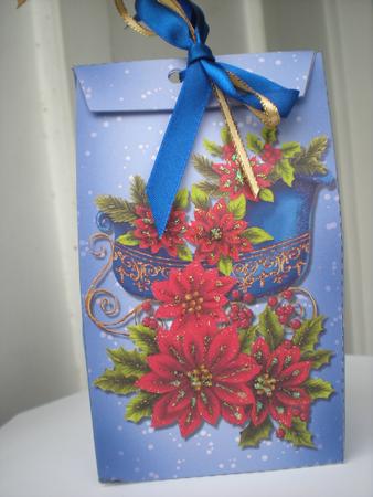 Christmas Gift Bag - Poinsetteas in a Sleigh by Toni Marie Judd